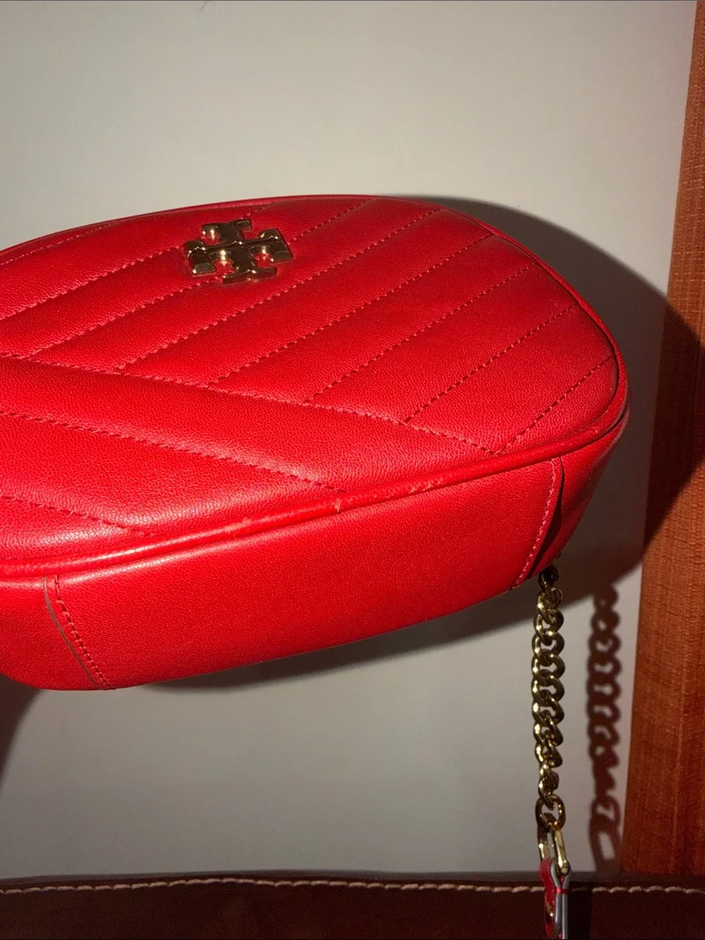‼️Tory Burch Kira Chevron Red Leather Camera Crossbody Bag